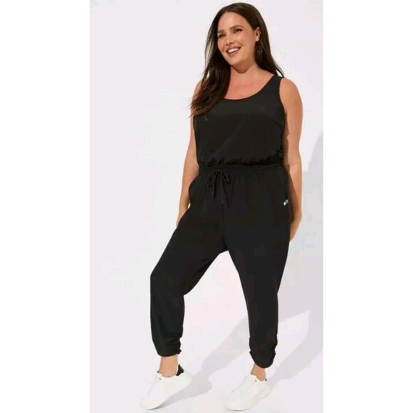 Torrid Black Stretch Woven Active Jumpsuit Surplice Back Drawstring 3 / 3X NWT